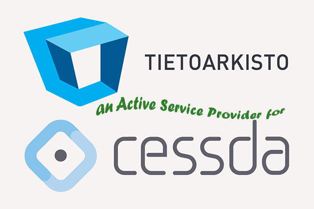 Kaksi logoa. Teksti englanniksi Tietoarkisto an active service provider for CESSDA