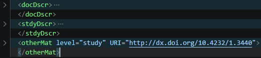 Excerpt of a DDI-C XML document showing the structural elements containing level and URI attributes.
