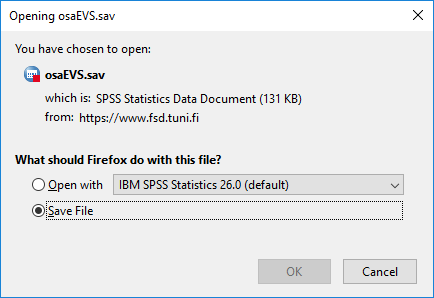 Opening osaEVS.sav -ikkuna