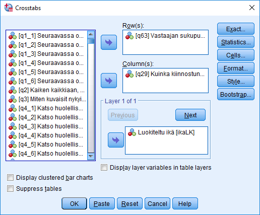Crosstabs-ikkuna