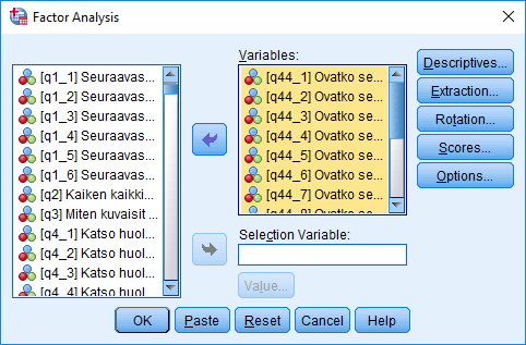 Faktorianalyysi - muuttujien valinta