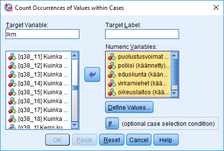 Count Occurrences -ikkuna