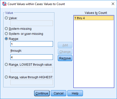 Count Values -ikkuna