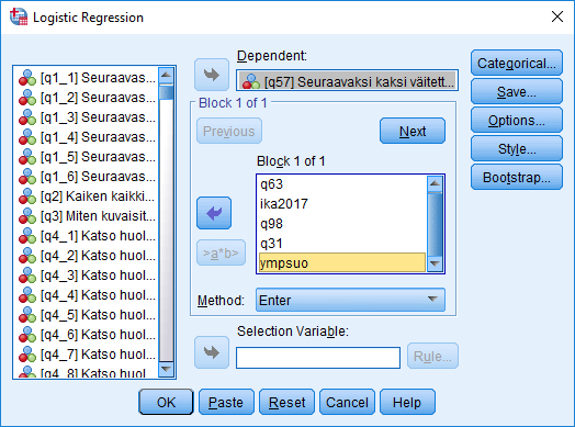 Logistinen regressioanalyysi - muuttujien valinta