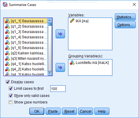 Summarize Cases-valikko