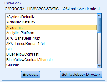 Table Look -asetukset