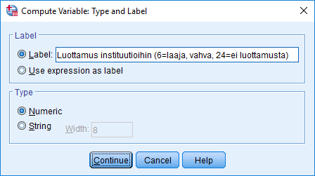 Type and Label -ikkuna