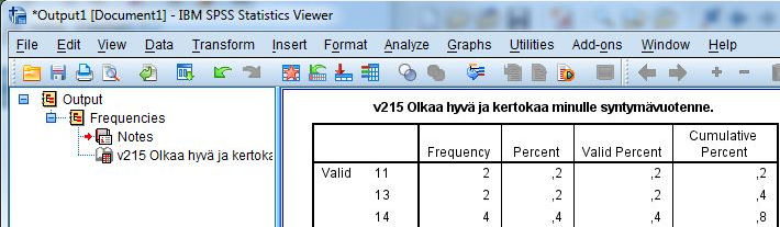 Output-ikkunan ulkonäkö