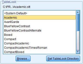 Table Look -asetukset