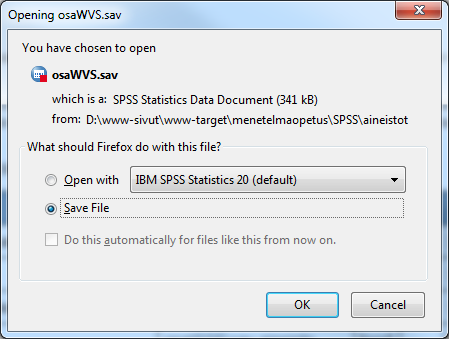 Opening osaWVS.sav -ponnahdusvalikko