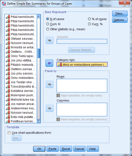 Define Simple Bar -taulu