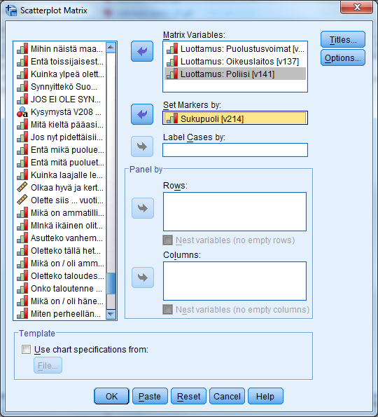 Scatterplot Matrix -valikko