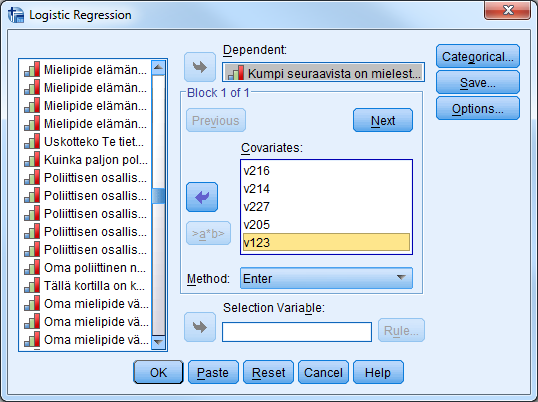 Logistinen regressioanalyysi - muuttujien valinta