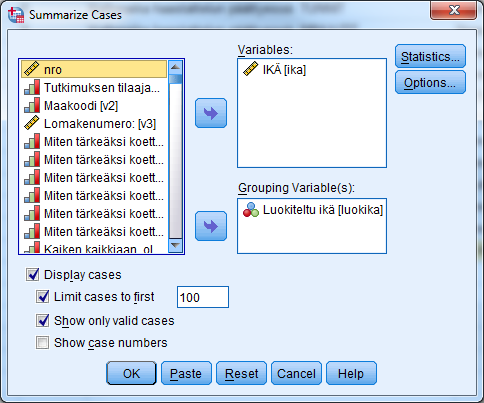 Summarize Cases-valikko