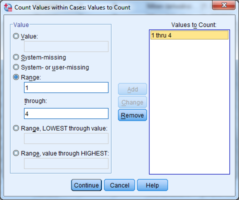 Count Values -ikkuna