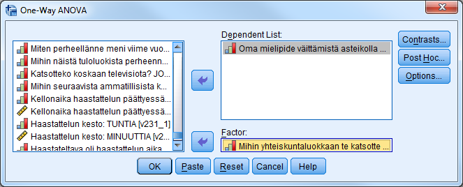 Varianssianalyysi - muuttujien valinta